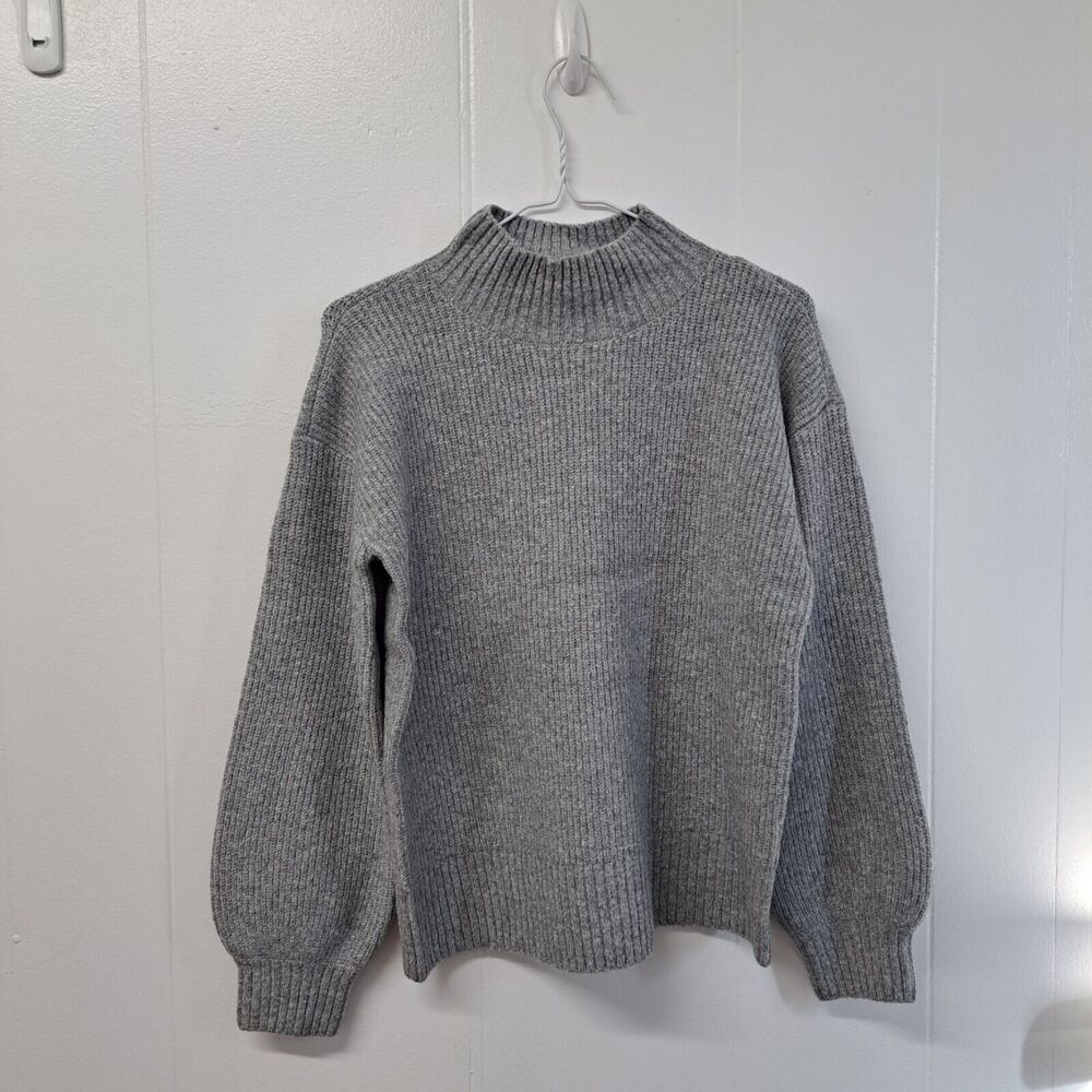 Goodthreads‎ Women's Boucle Shaker Stitch Balloon-Sleeve Gray Heather Sweater S